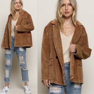 POL Oversized Corduroy Blazer in Camel